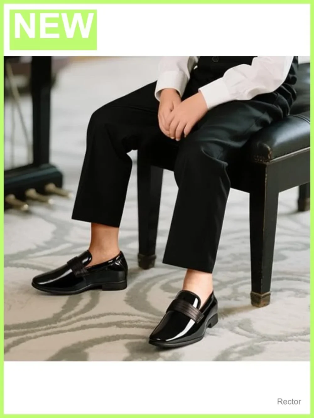 Boys Patent PU Leather Slip-On Dress Loafers Tuxedo Shoes